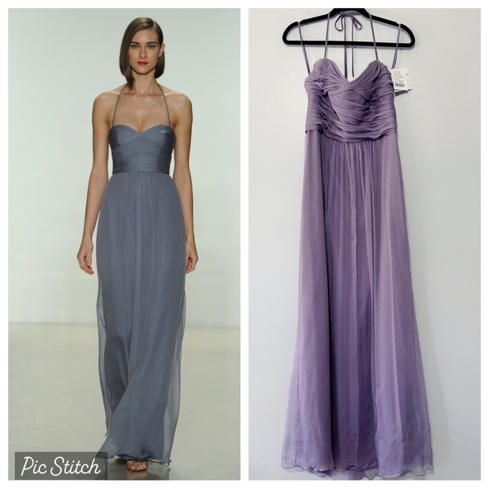 NWT Amsale Crinkle Silk Chiffon‎ Halter Dress Size 14